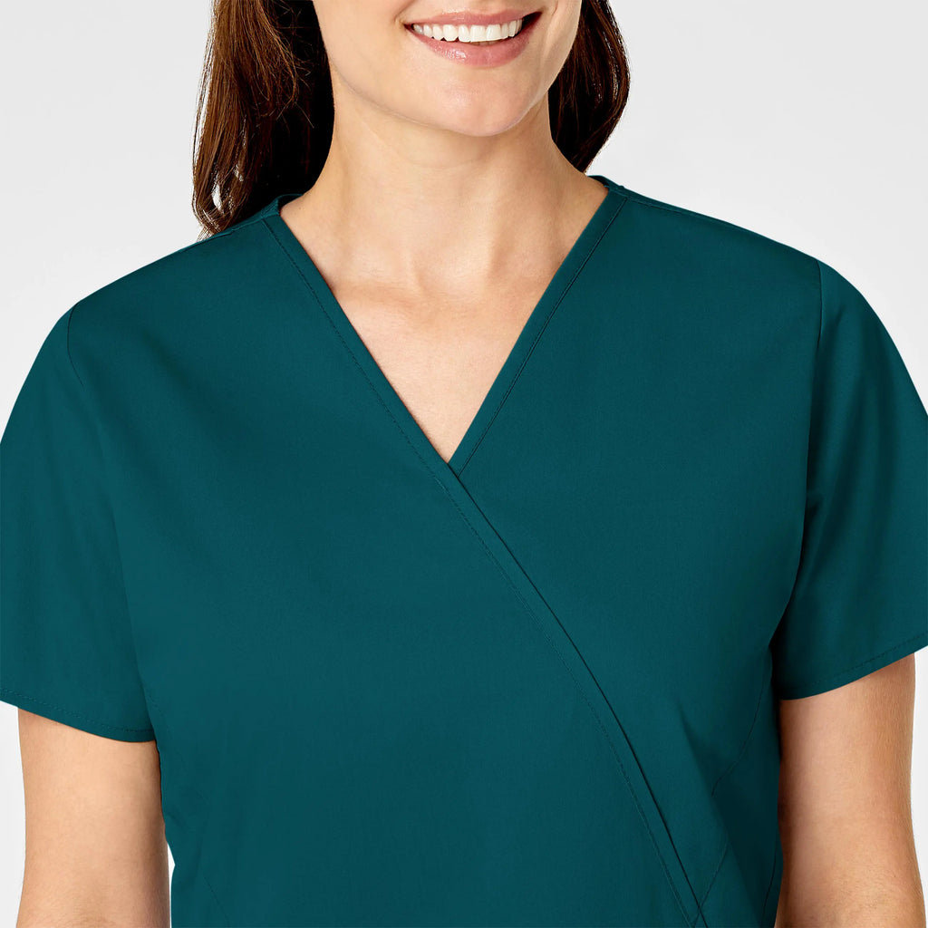 Wink Scrubs Women's WonderWORK Mock Wrap Scrub Top Caribbean Blue | scrub-supply.com