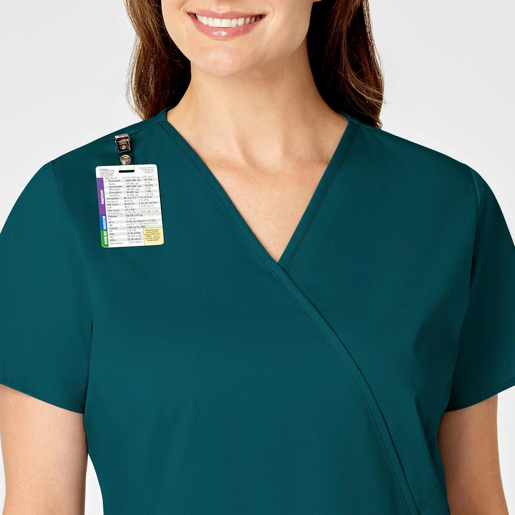 Wink Scrubs Women's WonderWORK Mock Wrap Scrub Top Caribbean Blue | scrub-supply.com