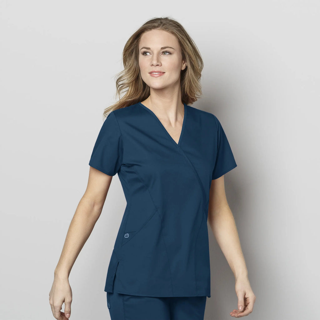 Wink Scrubs Women's WonderWORK Mock Wrap Scrub Top Caribbean Blue | scrub-supply.com