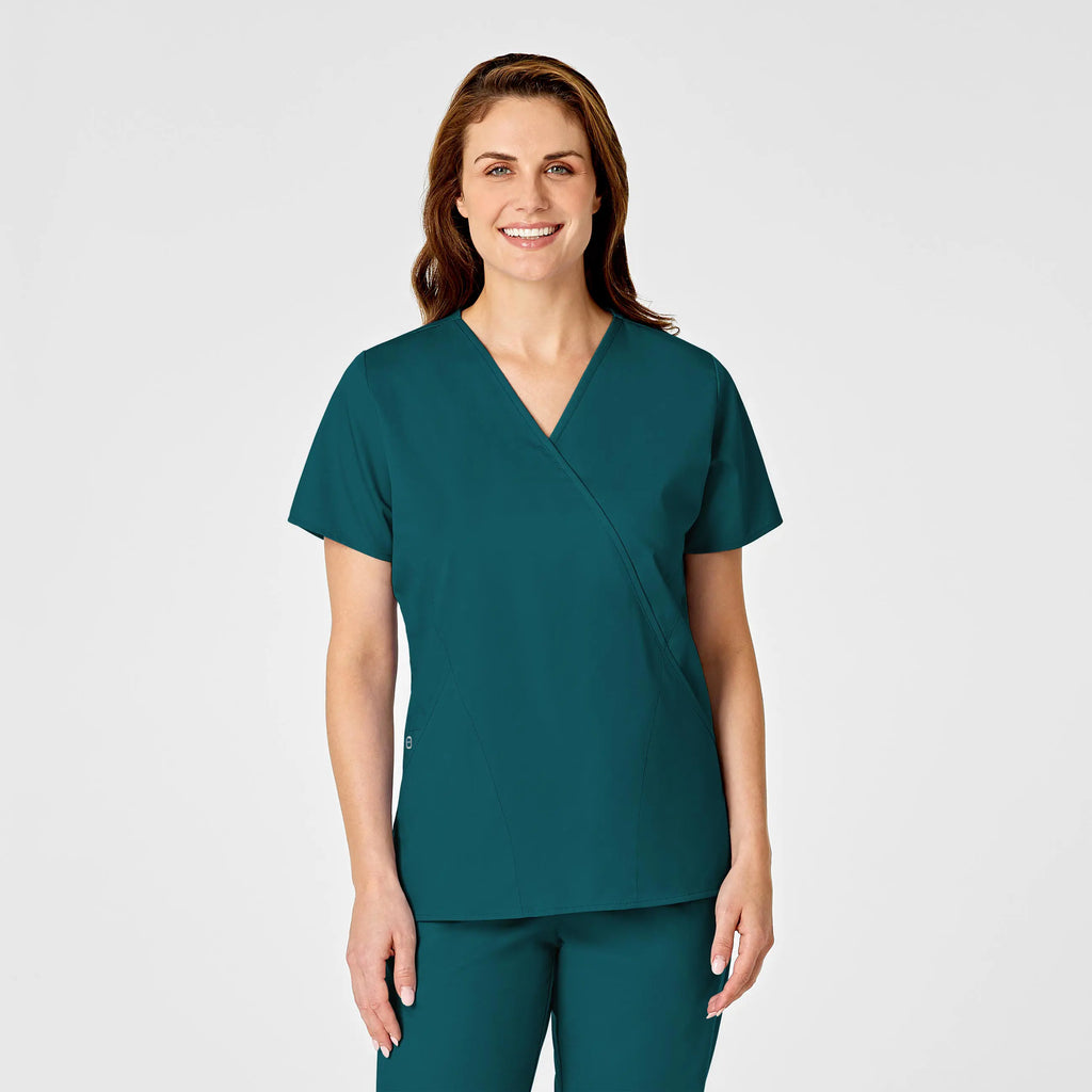 Wink Scrubs Women's WonderWORK Mock Wrap Scrub Top Caribbean Blue | scrub-supply.com