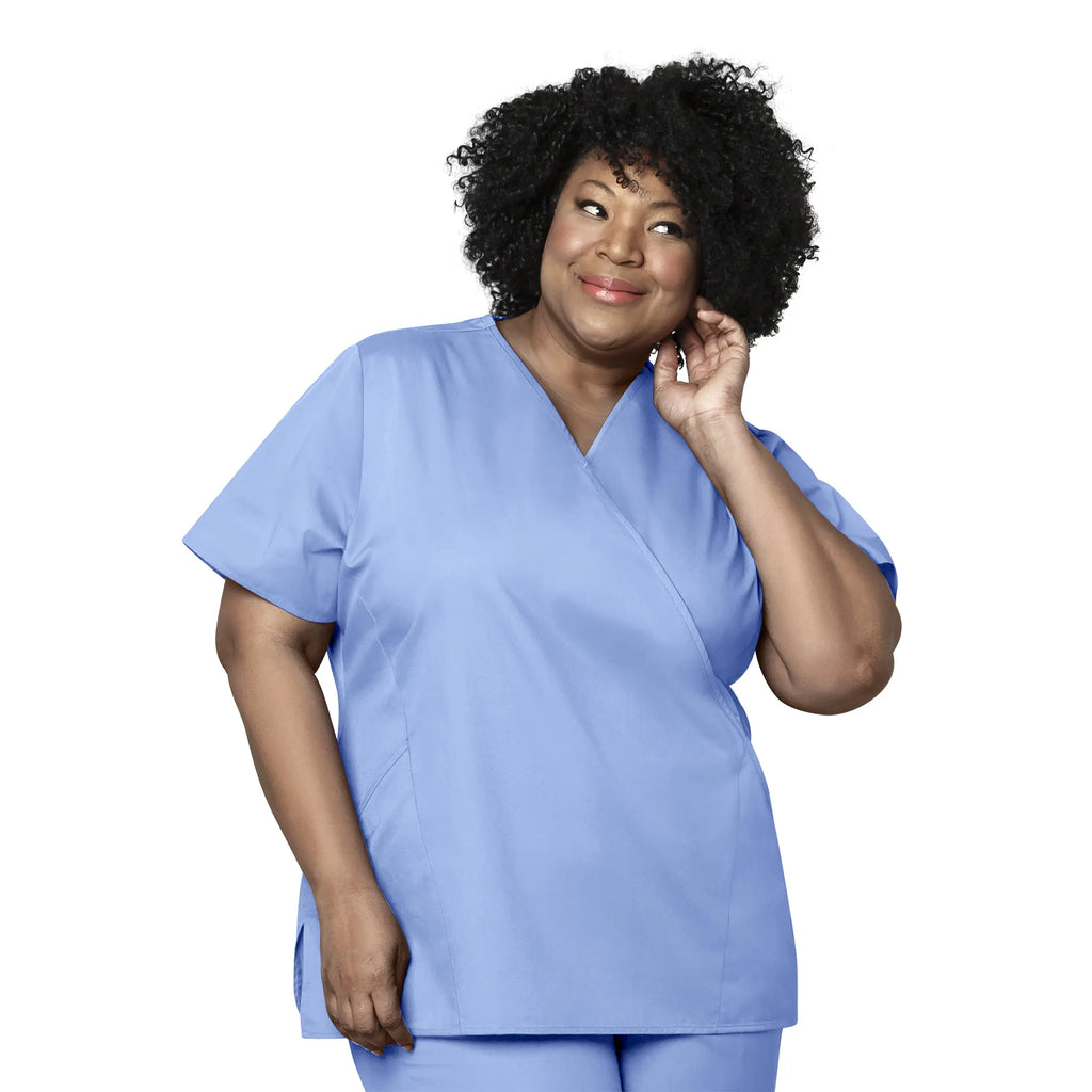 Wink Scrubs Women's WonderWORK Mock Wrap Scrub Top Ceil Blue | scrub-supply.com