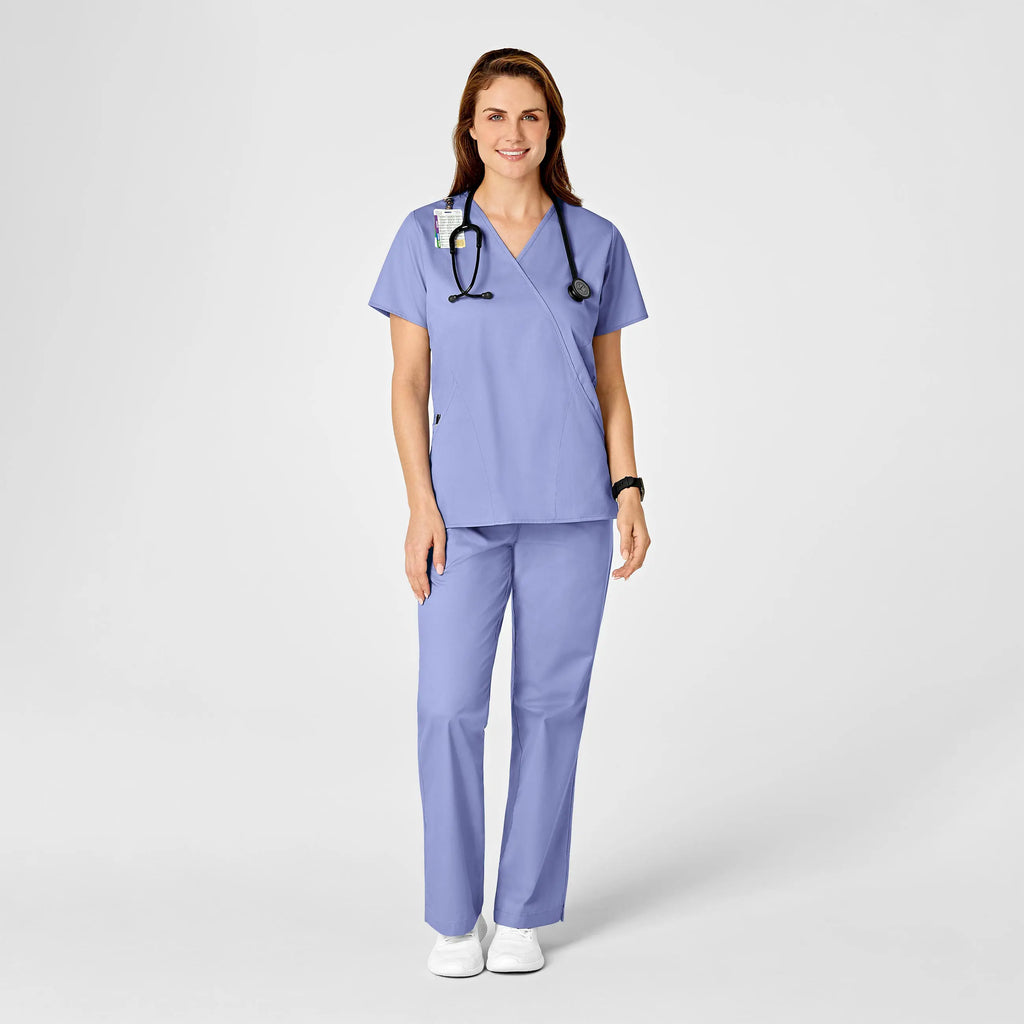 Wink Scrubs Women's WonderWORK Mock Wrap Scrub Top Ceil Blue | scrub-supply.com