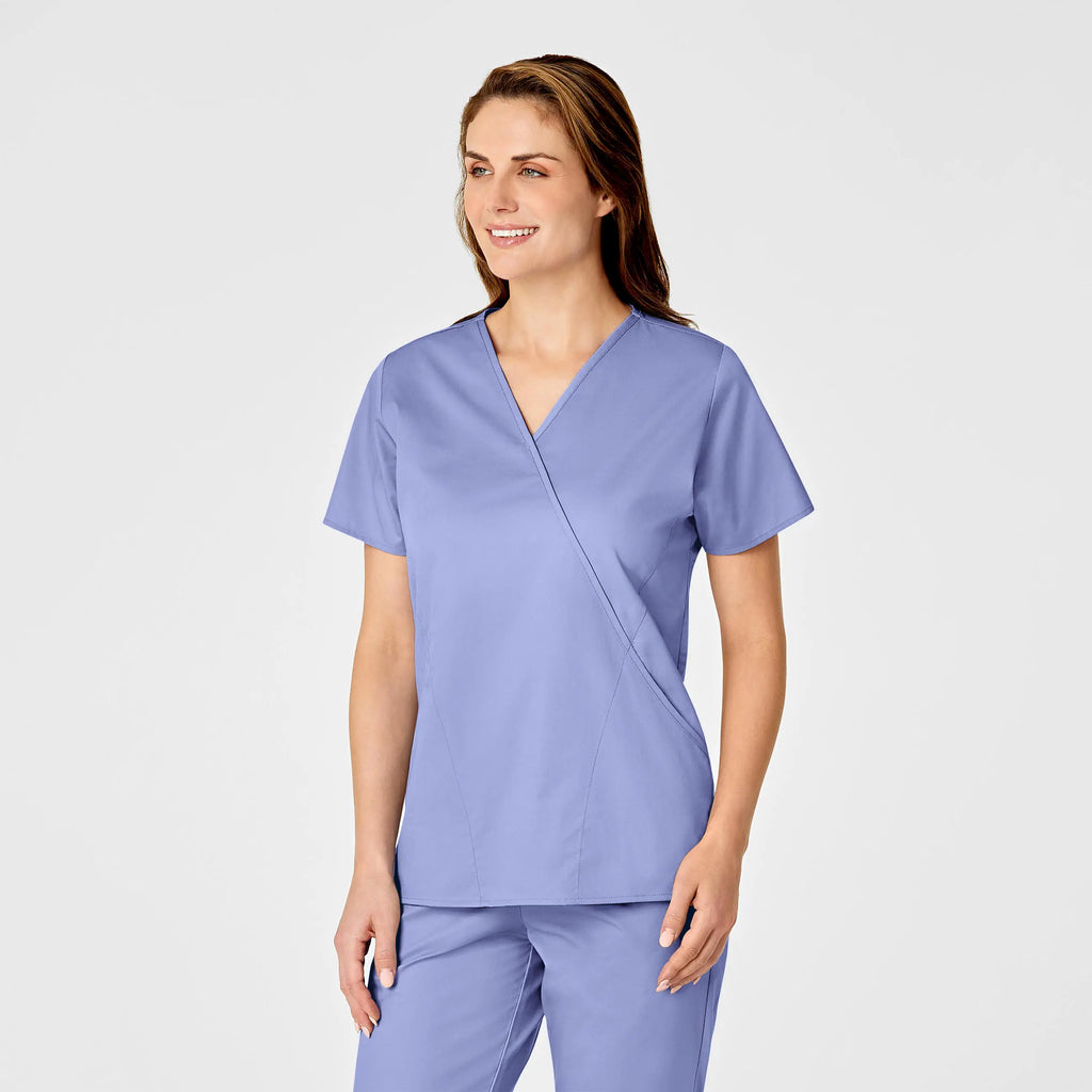 Wink Scrubs Women's WonderWORK Mock Wrap Scrub Top Ceil Blue | scrub-supply.com