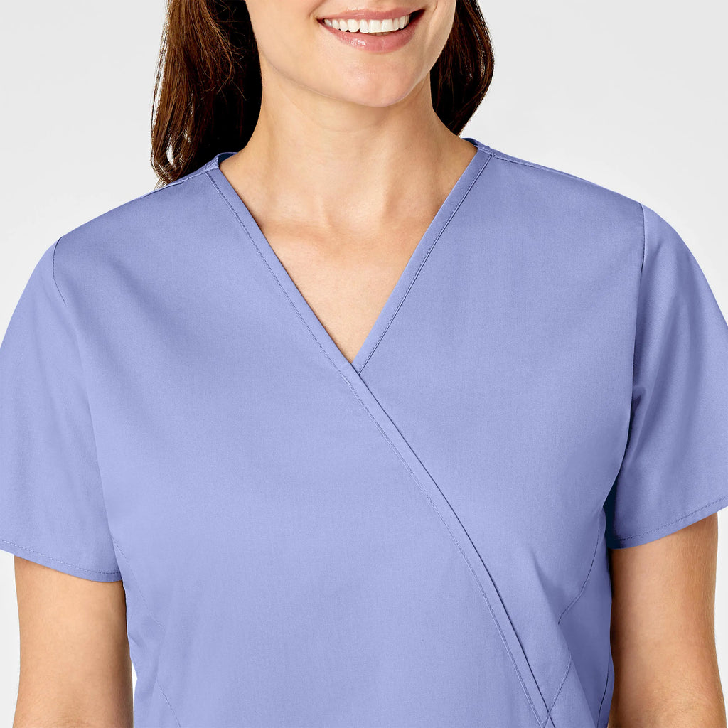 Wink Scrubs Women's WonderWORK Mock Wrap Scrub Top Ceil Blue | scrub-supply.com