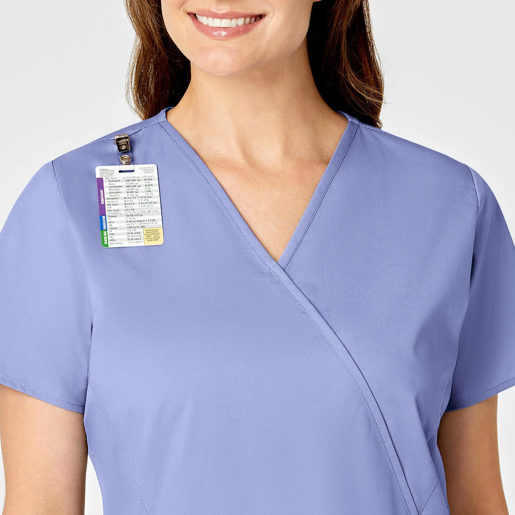 Wink Scrubs Women's WonderWORK Mock Wrap Scrub Top Ceil Blue | scrub-supply.com