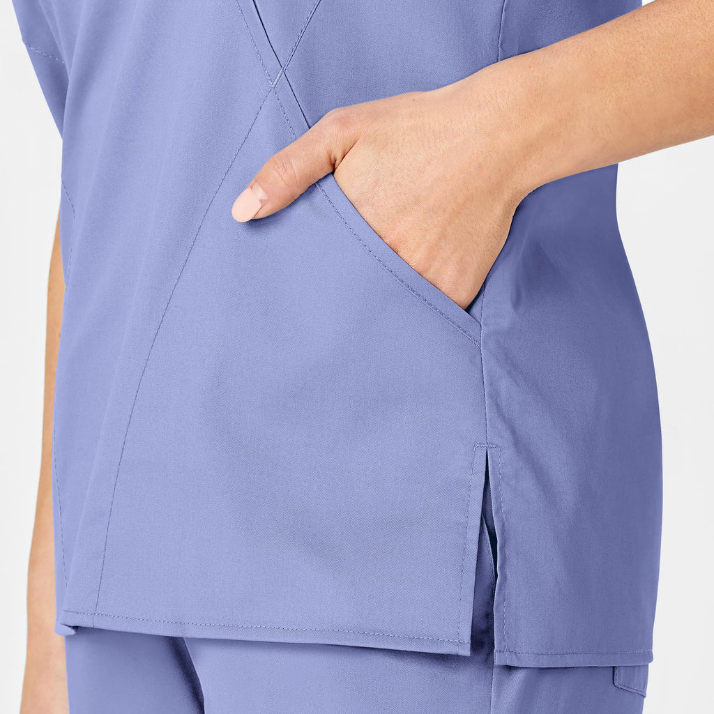 Wink Scrubs Women's WonderWORK Mock Wrap Scrub Top Ceil Blue | scrub-supply.com