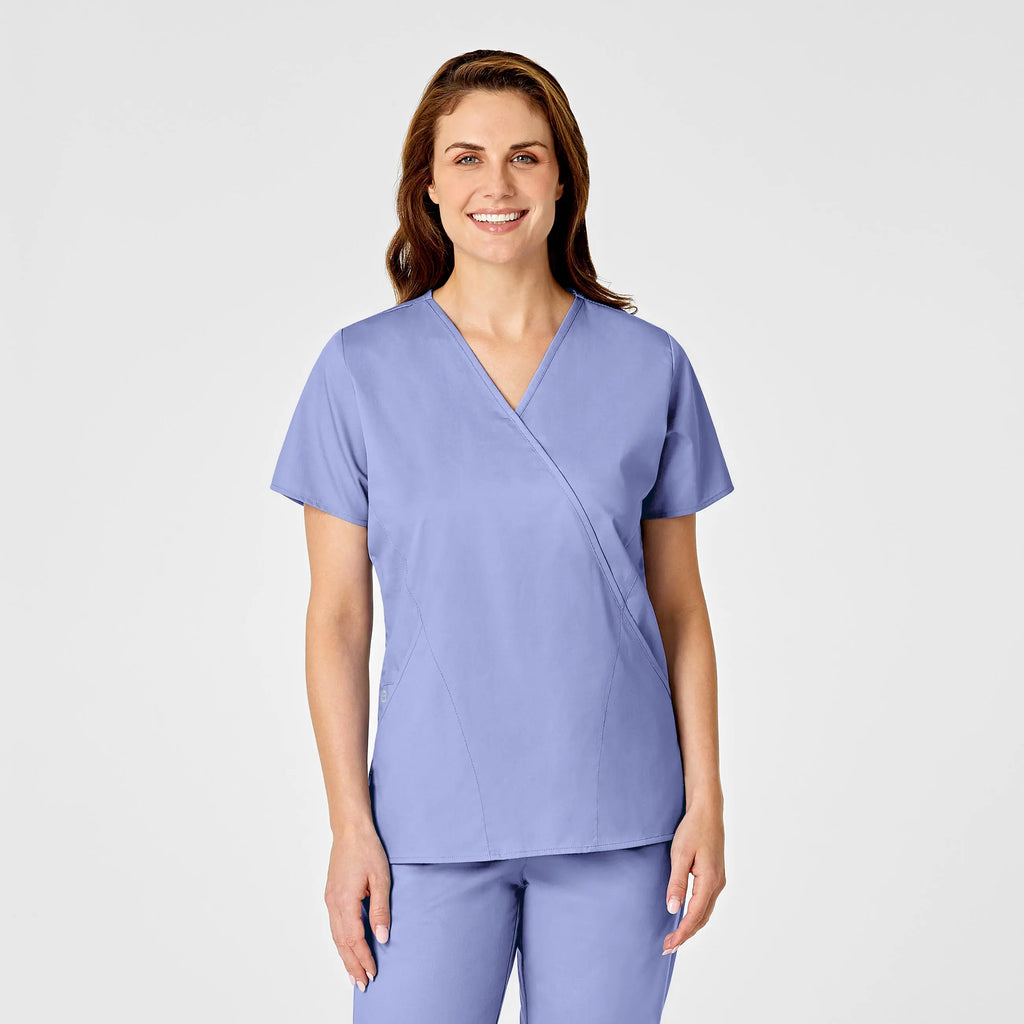 Wink Scrubs Women's WonderWORK Mock Wrap Scrub Top Ceil Blue | scrub-supply.com