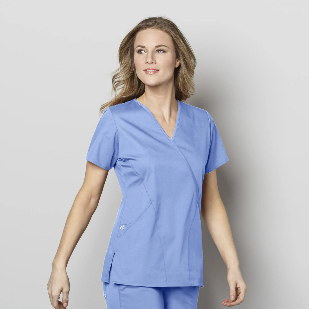 Wink Scrubs Women's WonderWORK Mock Wrap Scrub Top Ceil Blue | scrub-supply.com