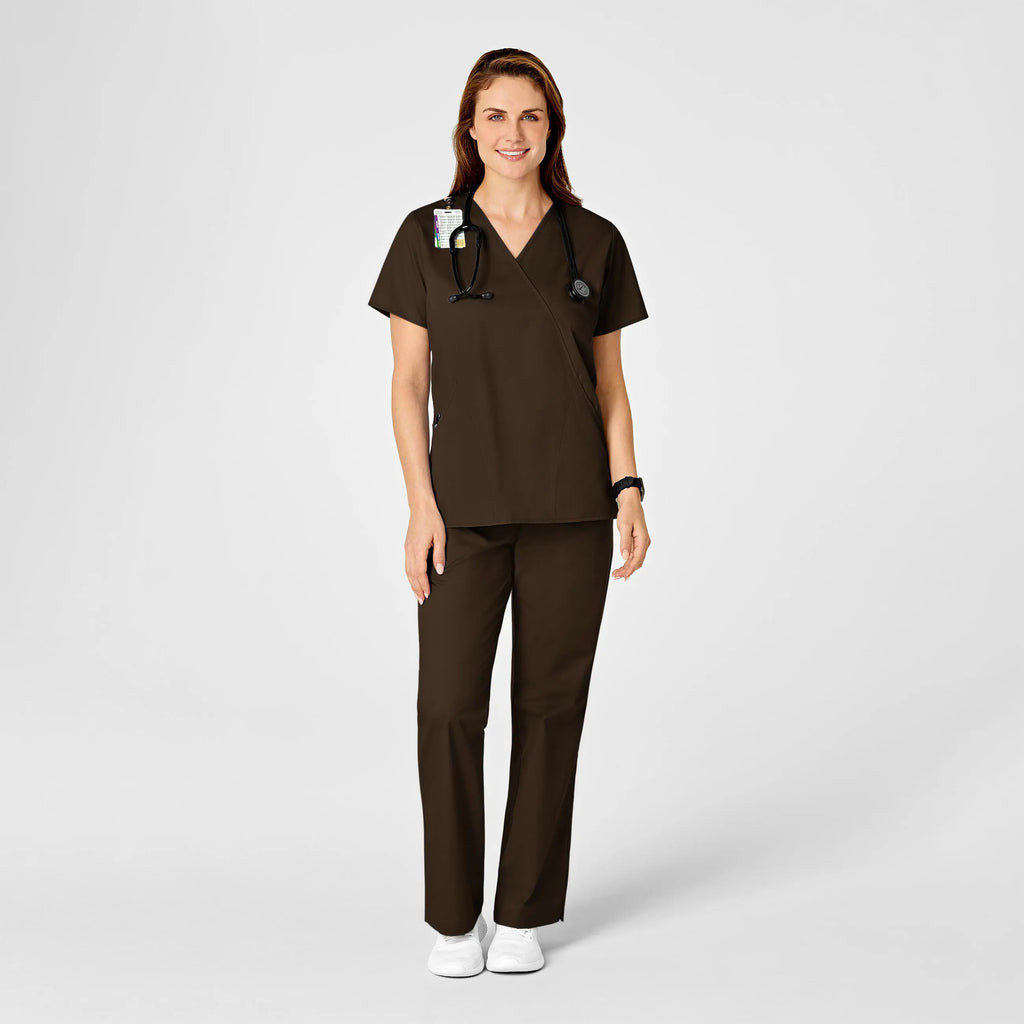 Wink Scrubs Women's WonderWORK Mock Wrap Scrub Top Chocolate | scrub-supply.com