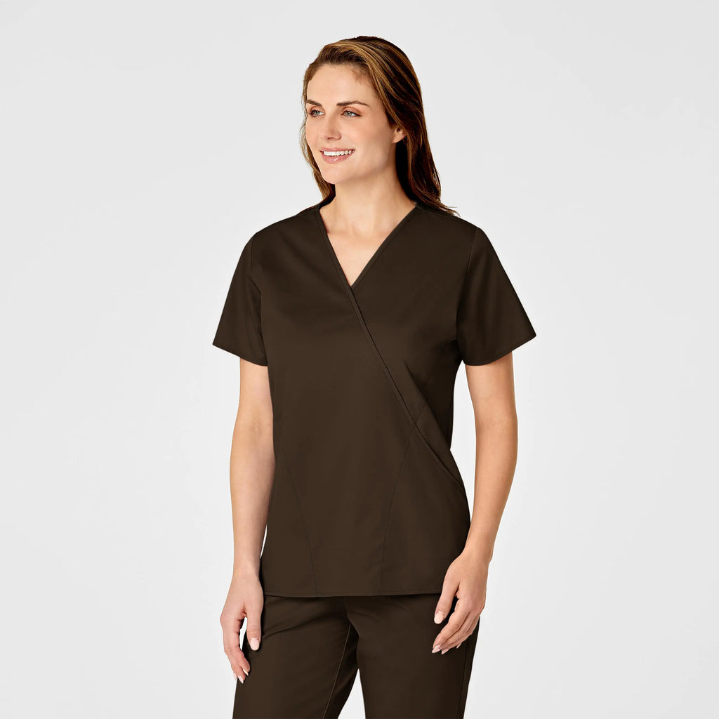 Wink Scrubs Women's WonderWORK Mock Wrap Scrub Top Chocolate | scrub-supply.com