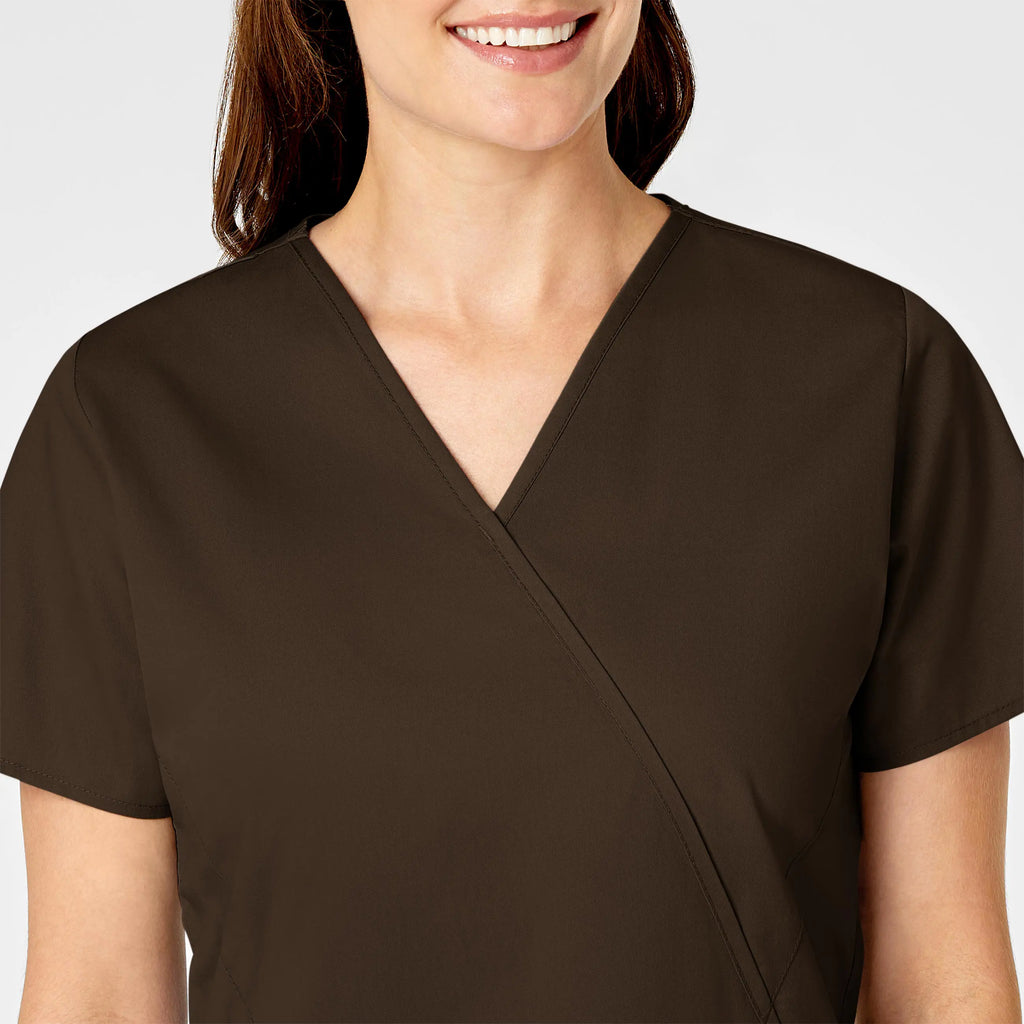 Wink Scrubs Women's WonderWORK Mock Wrap Scrub Top Chocolate | scrub-supply.com