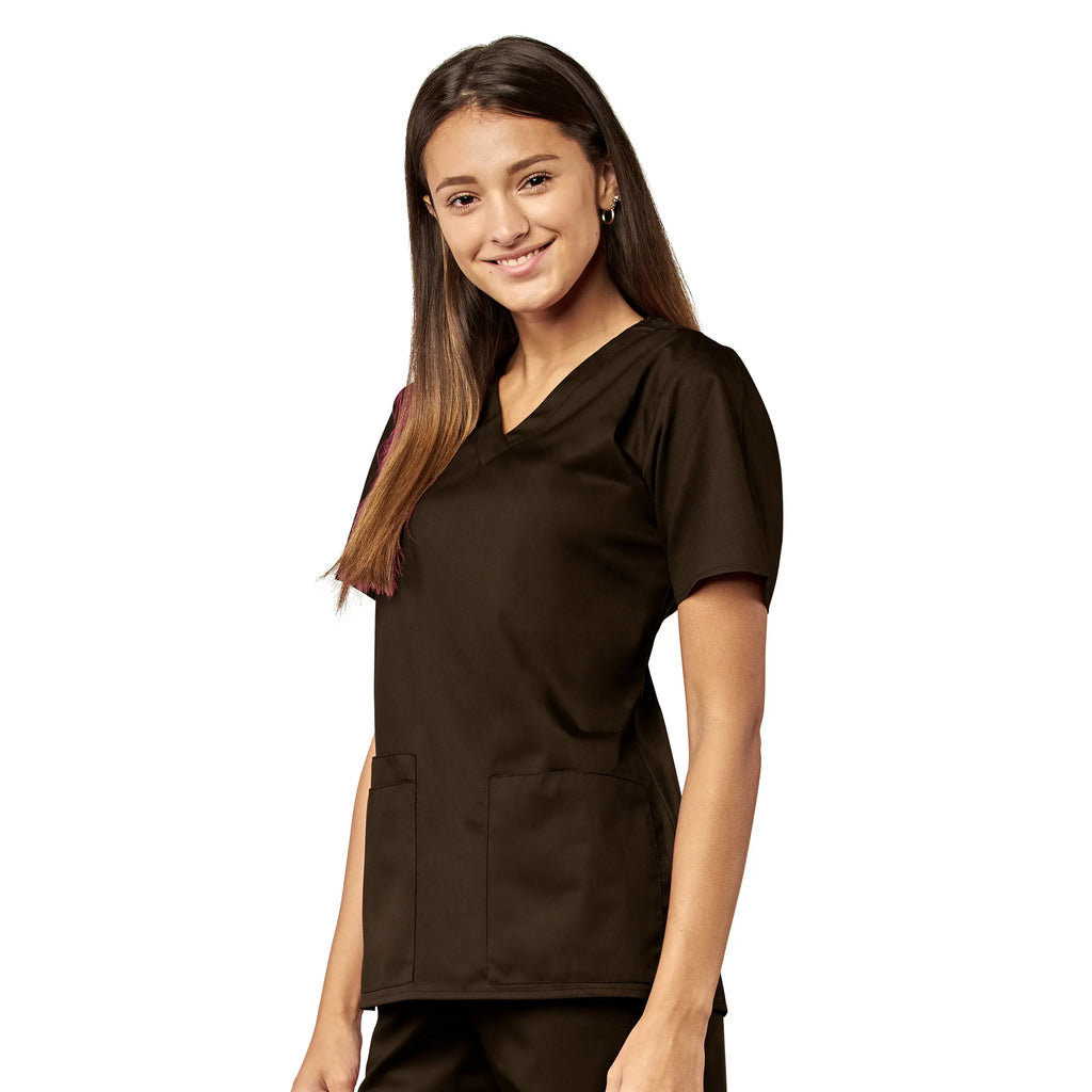 Wink Scrubs Women's WonderWORK Mock Wrap Scrub Top Chocolate | scrub-supply.com