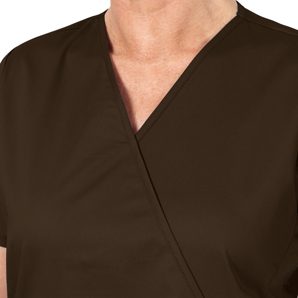 Wink Scrubs Women's WonderWORK Mock Wrap Scrub Top Chocolate | scrub-supply.com