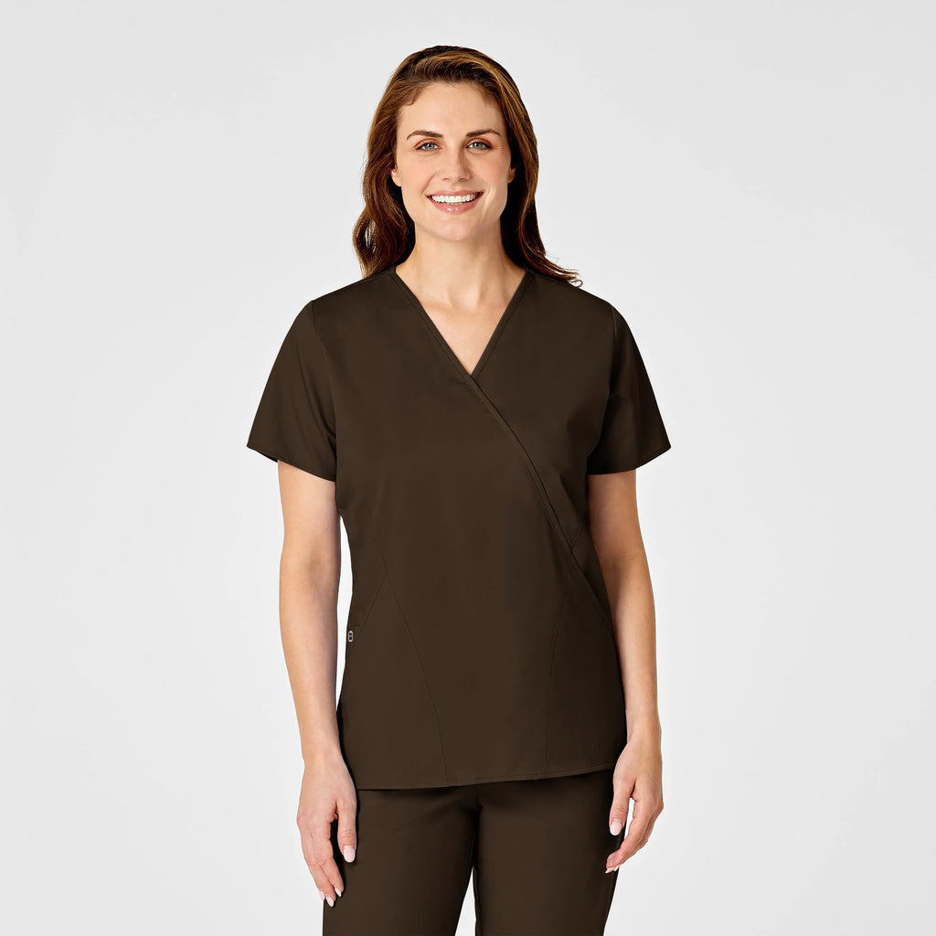 Wink Scrubs Women's WonderWORK Mock Wrap Scrub Top Chocolate | scrub-supply.com