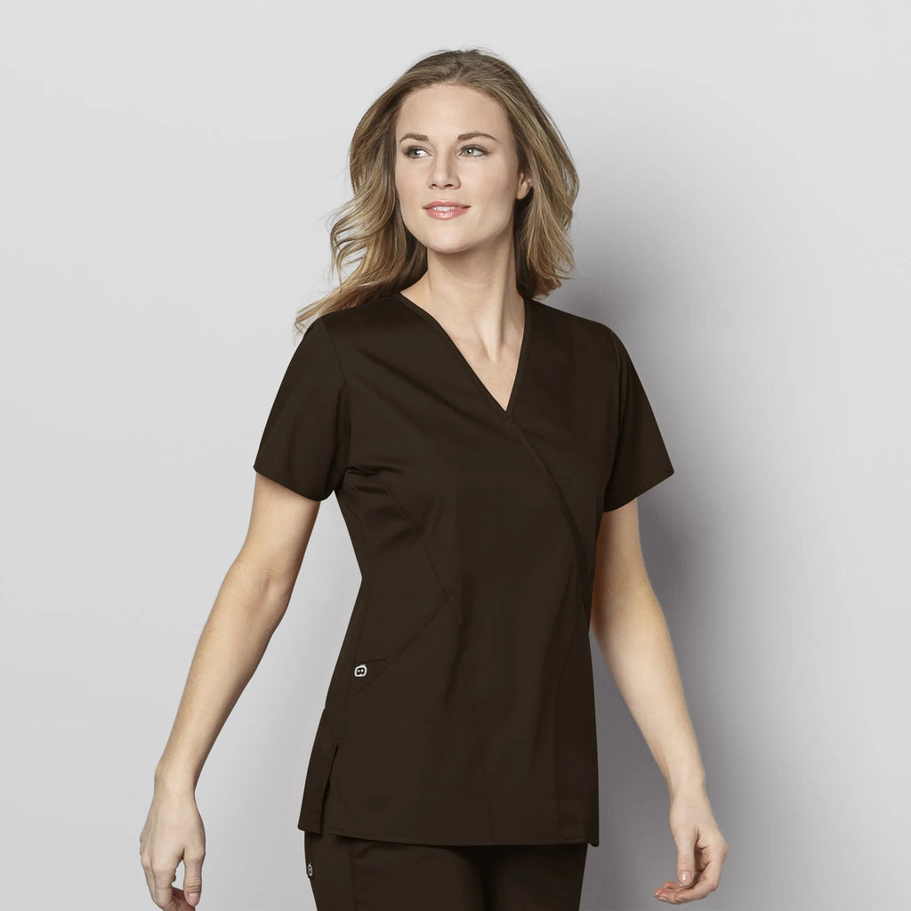 Wink Scrubs Women's WonderWORK Mock Wrap Scrub Top Chocolate | scrub-supply.com