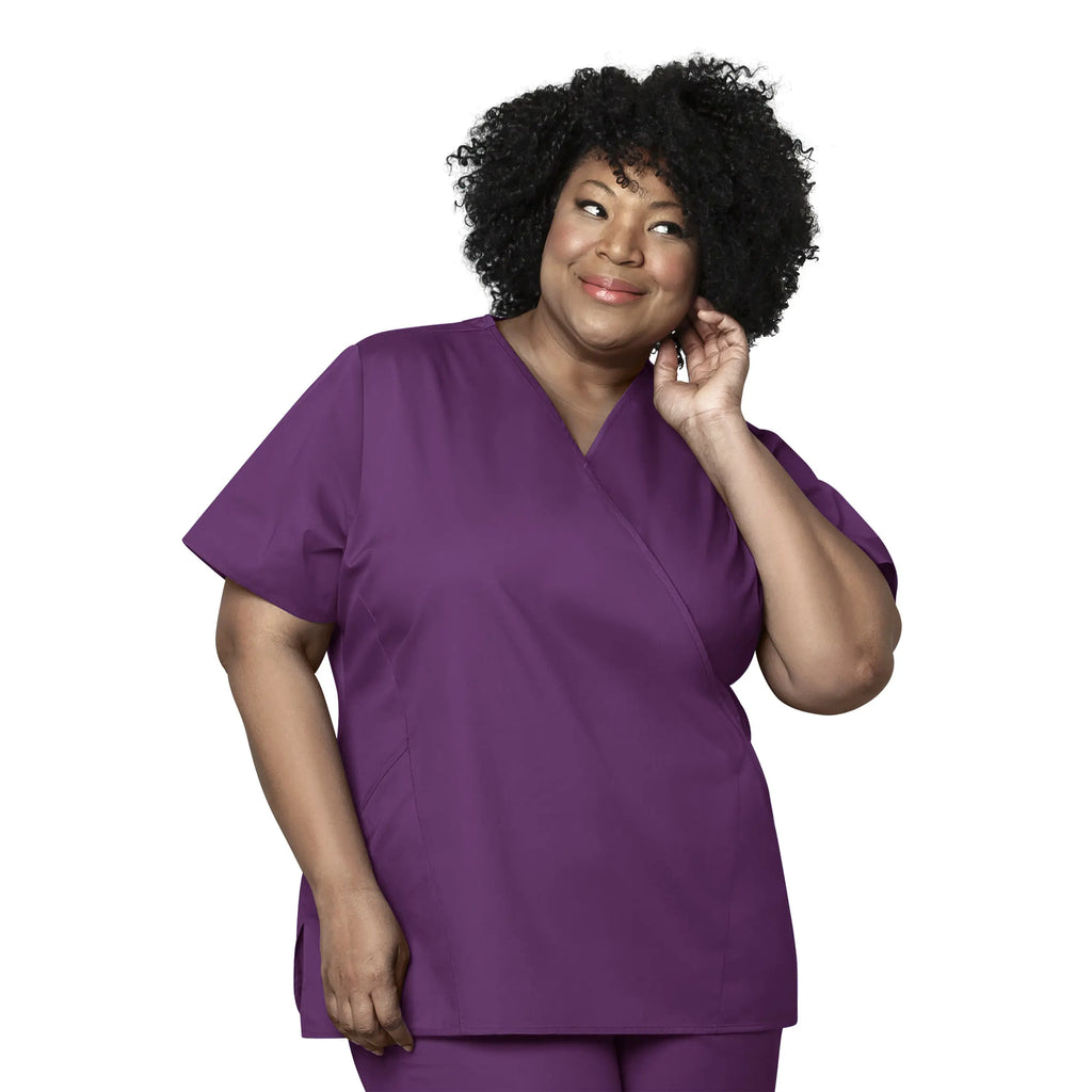 Wink Scrubs Women's WonderWORK Mock Wrap Scrub Top Eggplant | scrub-supply.com