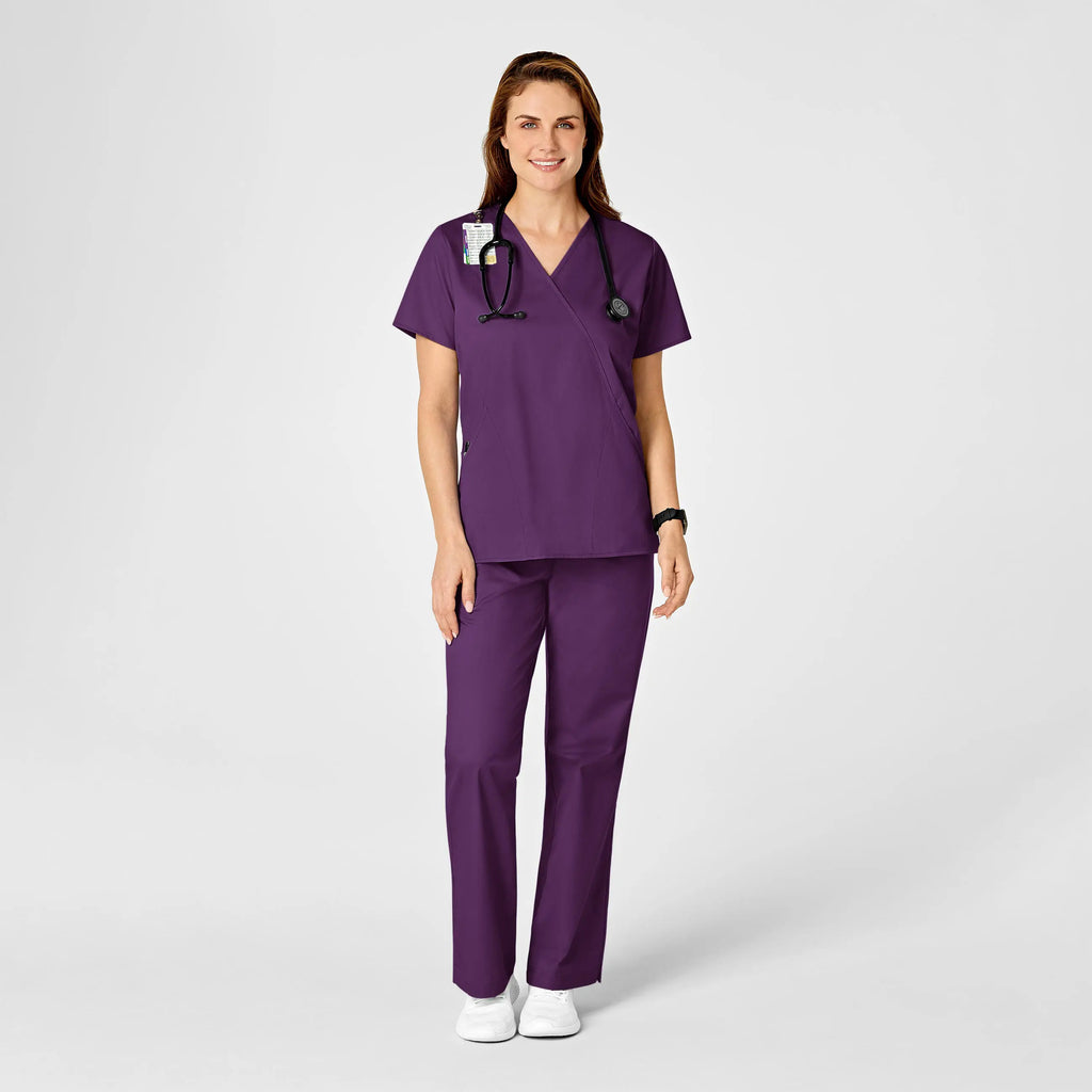 Wink Scrubs Women's WonderWORK Mock Wrap Scrub Top Eggplant | scrub-supply.com