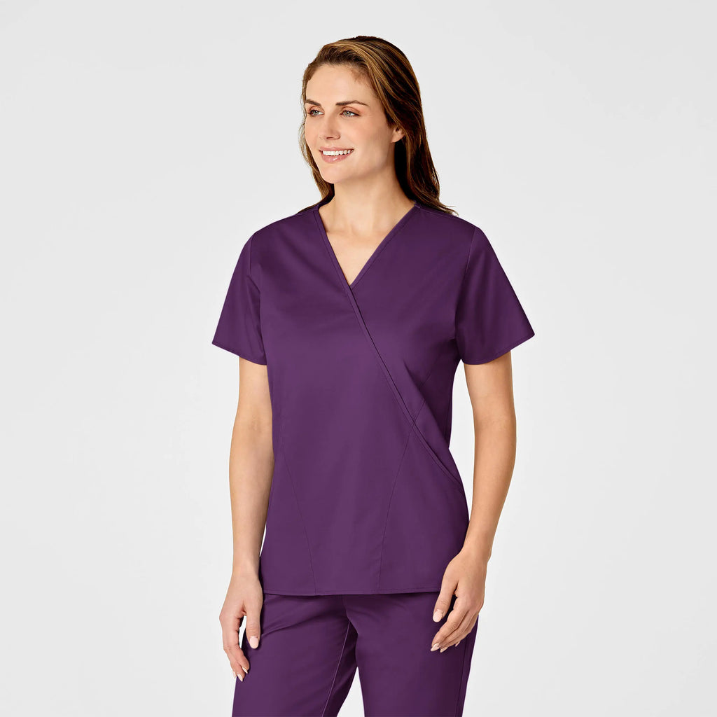 Wink Scrubs Women's WonderWORK Mock Wrap Scrub Top Eggplant | scrub-supply.com