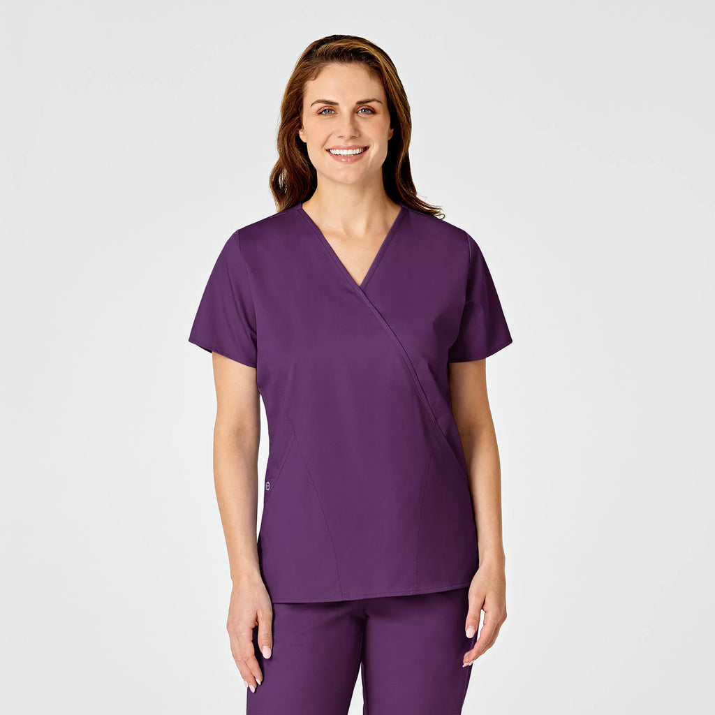 Wink Scrubs Women's WonderWORK Mock Wrap Scrub Top Eggplant | scrub-supply.com