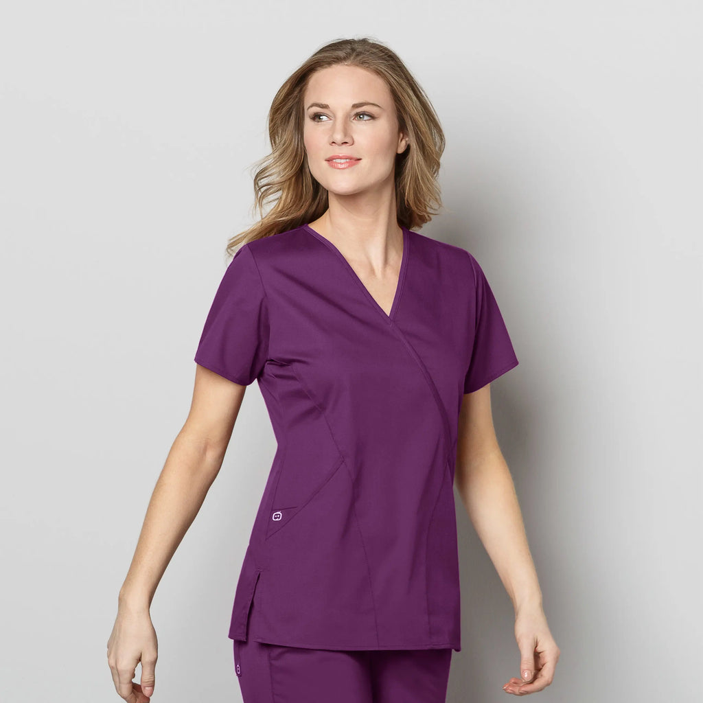 Wink Scrubs Women's WonderWORK Mock Wrap Scrub Top Eggplant | scrub-supply.com