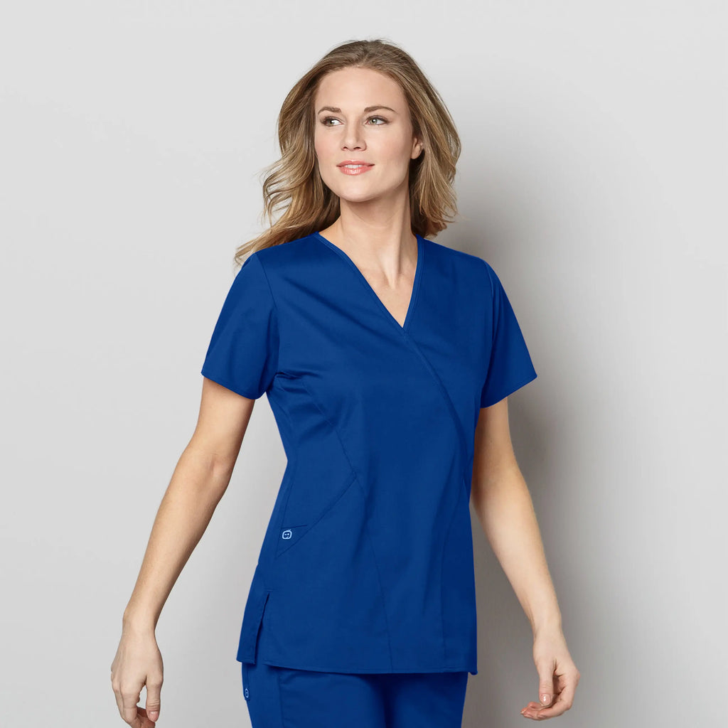 Wink Scrubs Women's WonderWORK Mock Wrap Scrub Top Galaxy Blue | scrub-supply.com