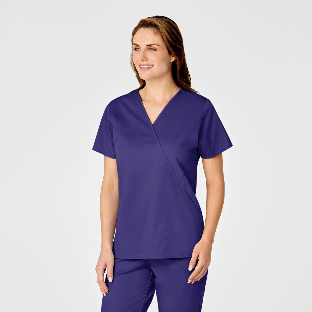 Wink Scrubs Women's WonderWORK Mock Wrap Scrub Top Grape | scrub-supply.com