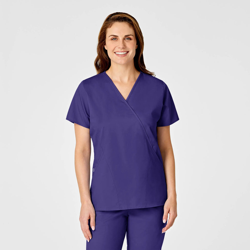 Wink Scrubs Women's WonderWORK Mock Wrap Scrub Top Grape | scrub-supply.com