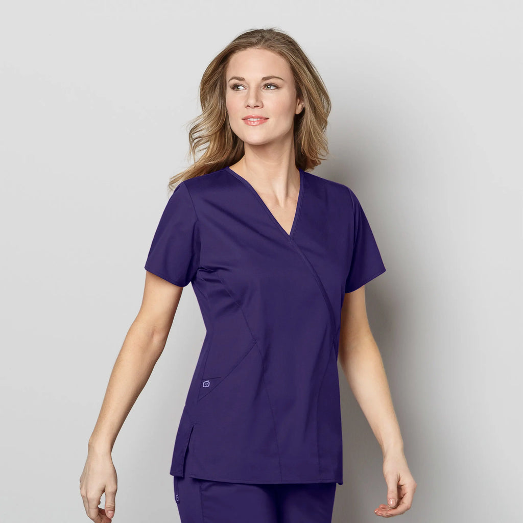 Wink Scrubs Women's WonderWORK Mock Wrap Scrub Top Grape | scrub-supply.com