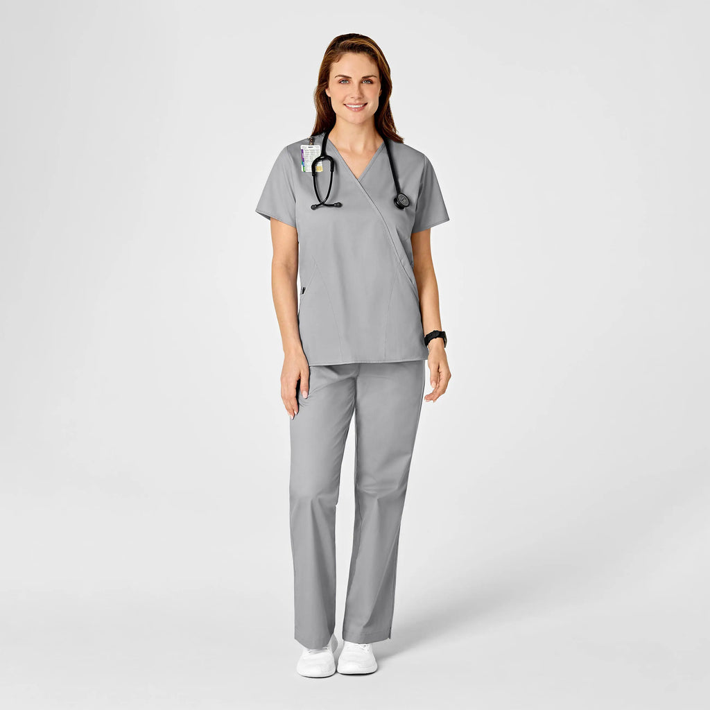 Wink Scrubs Women's WonderWORK Mock Wrap Scrub Top Grey | scrub-supply.com