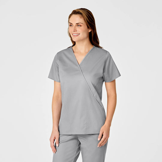 Wink Scrubs Women's WonderWORK Mock Wrap Scrub Top Grey | scrub-supply.com