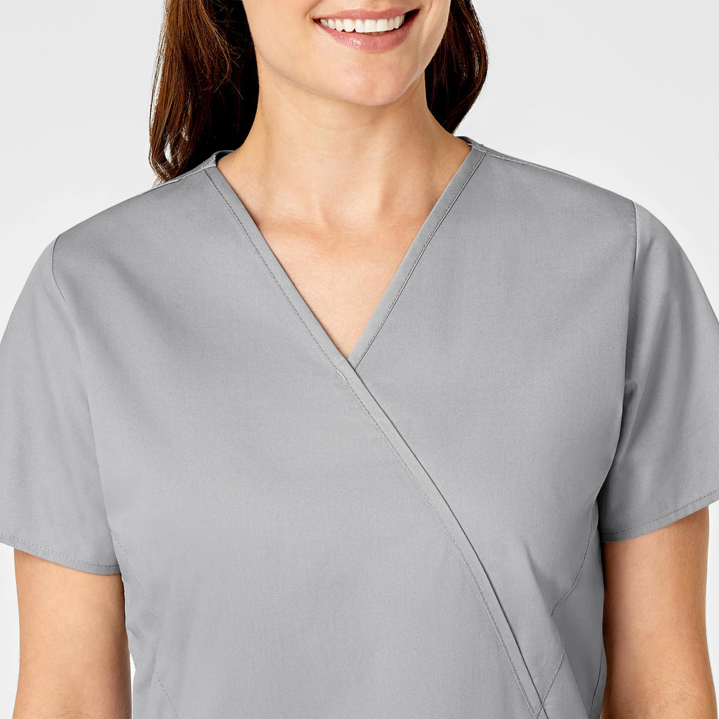 Wink Scrubs Women's WonderWORK Mock Wrap Scrub Top Grey | scrub-supply.com