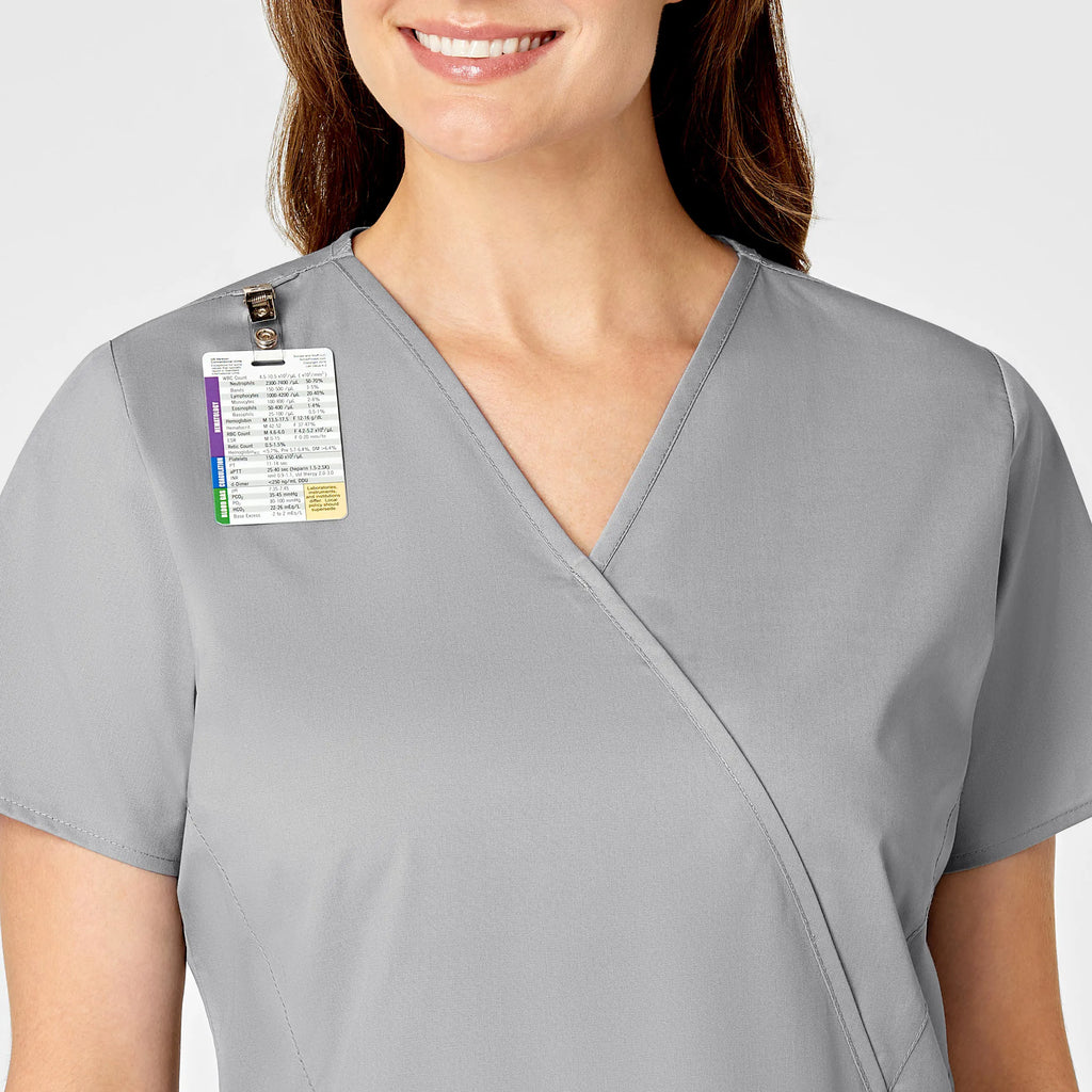 Wink Scrubs Women's WonderWORK Mock Wrap Scrub Top Grey | scrub-supply.com