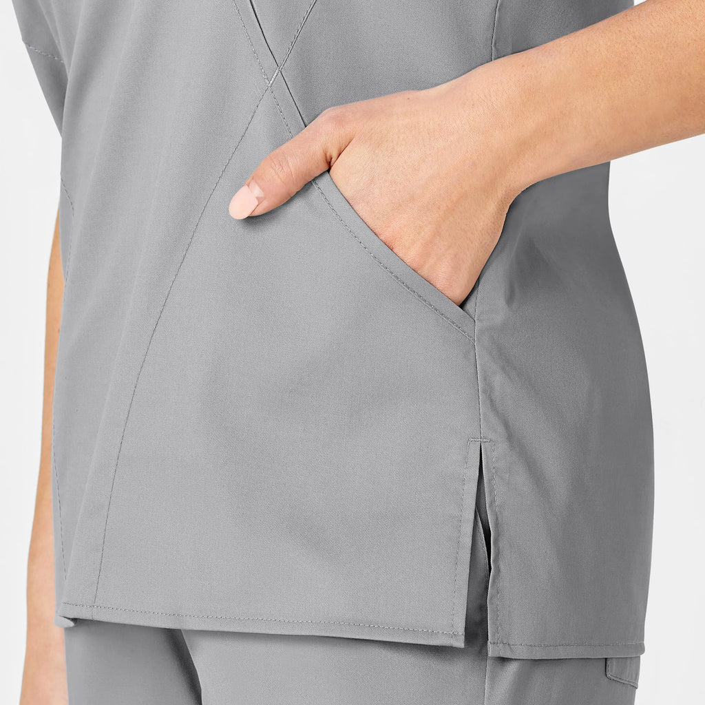 Wink Scrubs Women's WonderWORK Mock Wrap Scrub Top Grey | scrub-supply.com