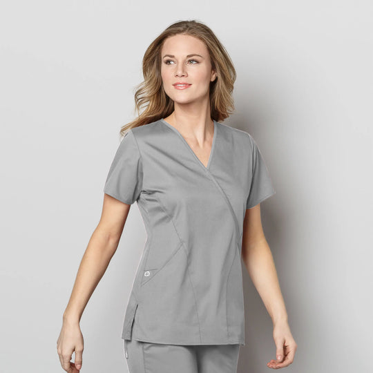 Wink Scrubs Women's WonderWORK Mock Wrap Scrub Top Grey | scrub-supply.com