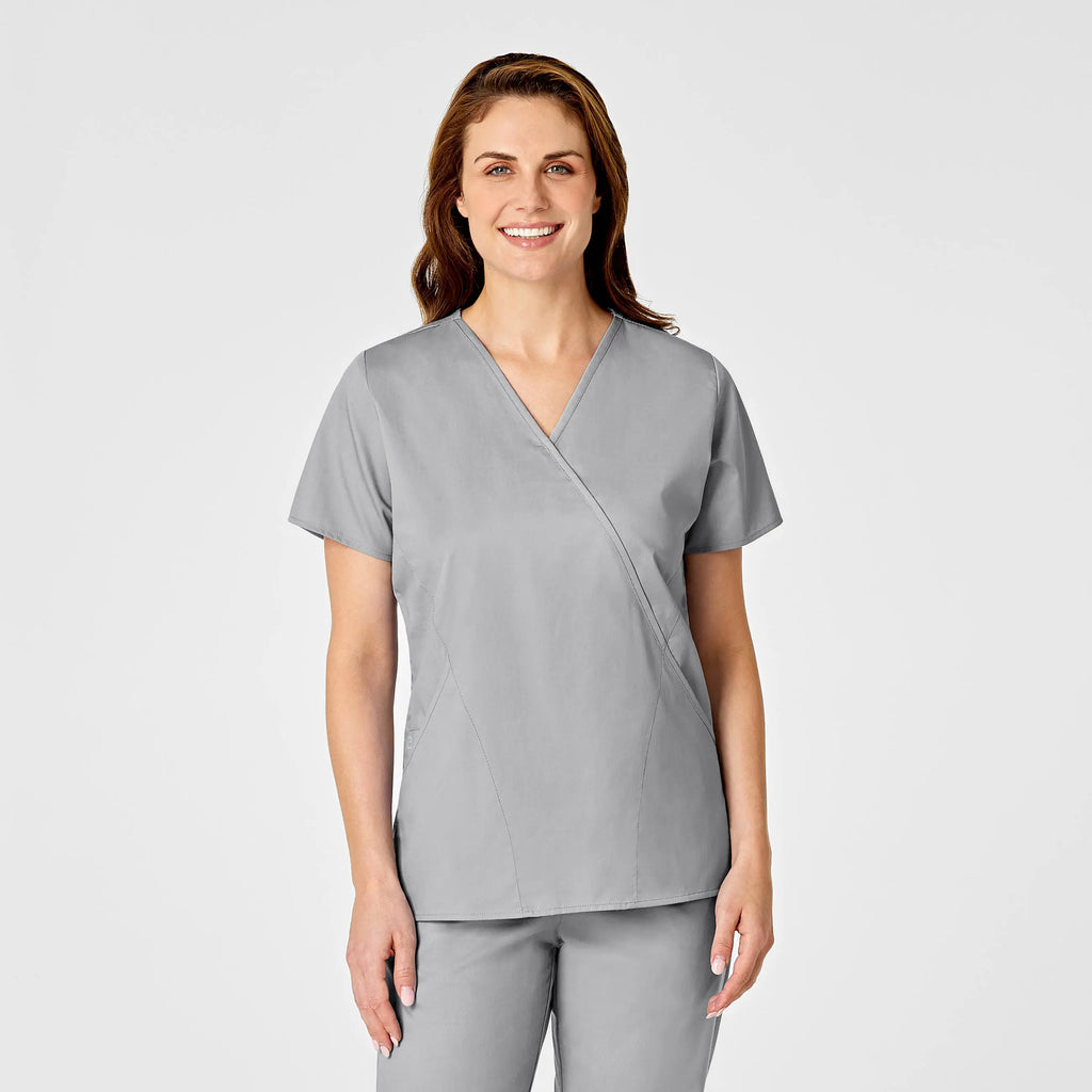 Wink Scrubs Women's WonderWORK Mock Wrap Scrub Top Grey | scrub-supply.com