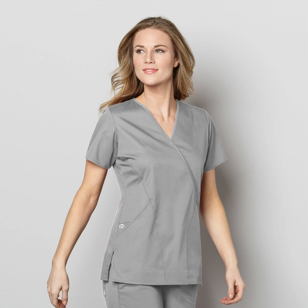 Wink Scrubs Women's WonderWORK Mock Wrap Scrub Top Grey | scrub-supply.com