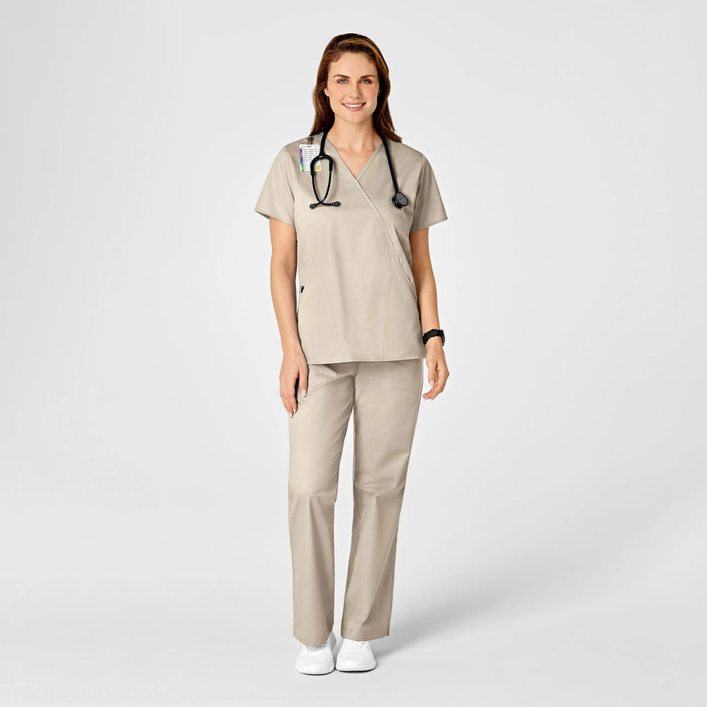 Wink Scrubs Women's WonderWORK Mock Wrap Scrub Top Khaki | scrub-supply.com