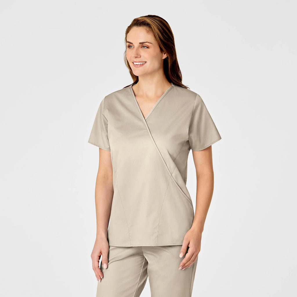 Wink Scrubs Women's WonderWORK Mock Wrap Scrub Top Khaki | scrub-supply.com