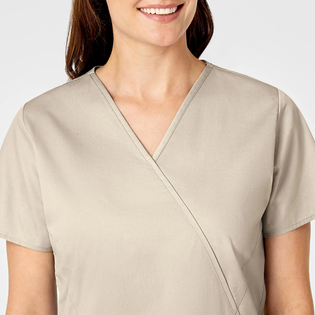 Wink Scrubs Women's WonderWORK Mock Wrap Scrub Top Khaki | scrub-supply.com