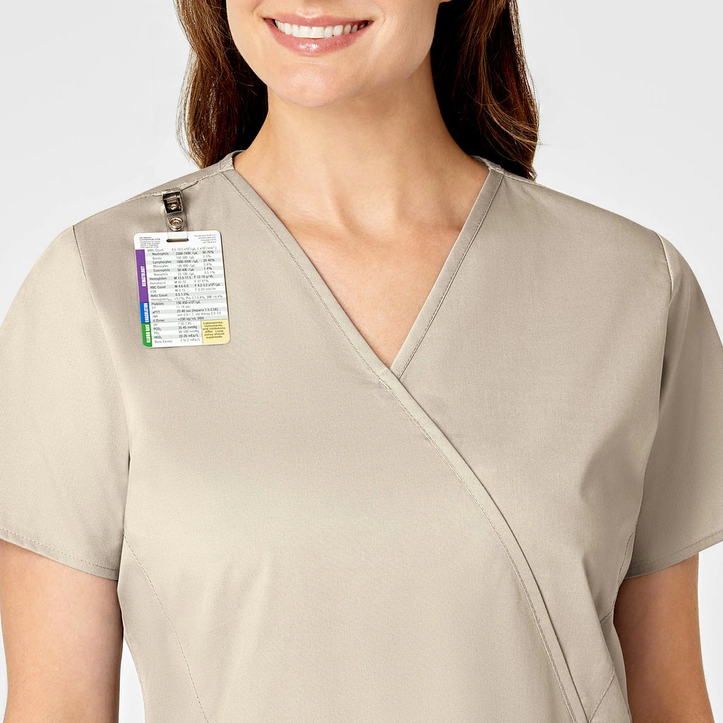 Wink Scrubs Women's WonderWORK Mock Wrap Scrub Top Khaki | scrub-supply.com