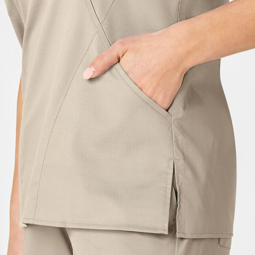 Wink Scrubs Women's WonderWORK Mock Wrap Scrub Top Khaki | scrub-supply.com