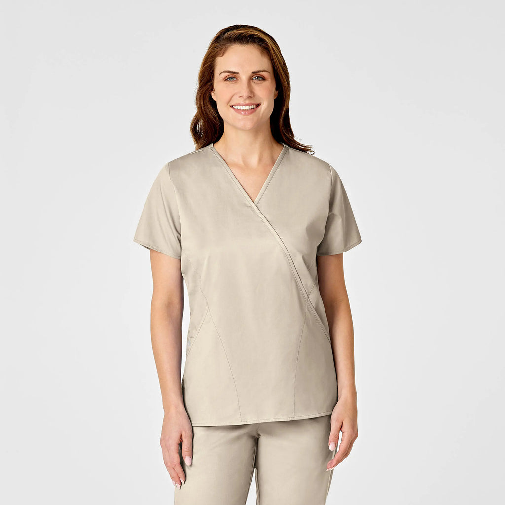 Wink Scrubs Women's WonderWORK Mock Wrap Scrub Top Khaki | scrub-supply.com