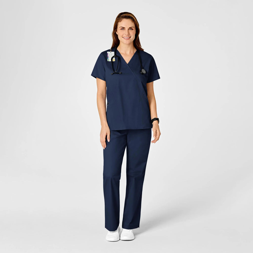 Wink Scrubs Women's WonderWORK Mock Wrap Scrub Top Navy | scrub-supply.com