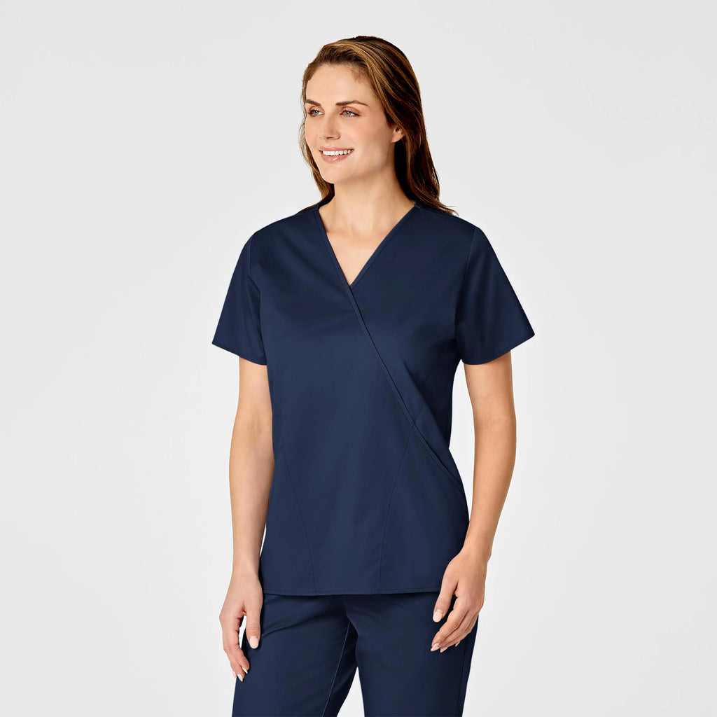 Wink Scrubs Women's WonderWORK Mock Wrap Scrub Top Navy | scrub-supply.com