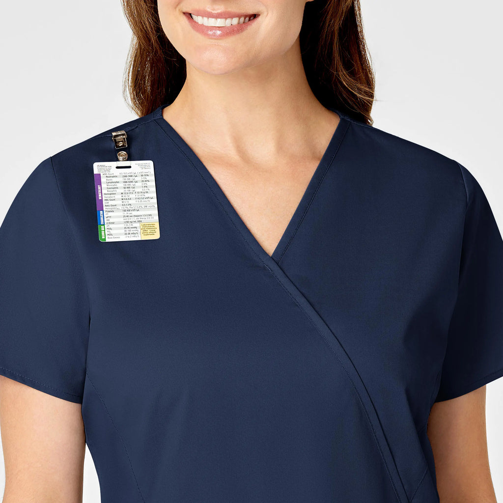 Wink Scrubs Women's WonderWORK Mock Wrap Scrub Top Navy | scrub-supply.com