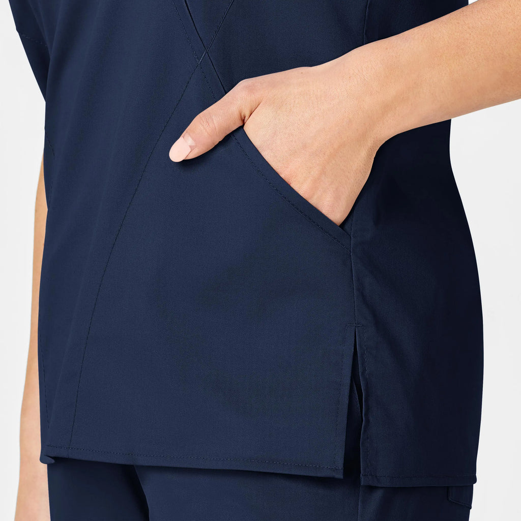 Wink Scrubs Women's WonderWORK Mock Wrap Scrub Top Navy | scrub-supply.com