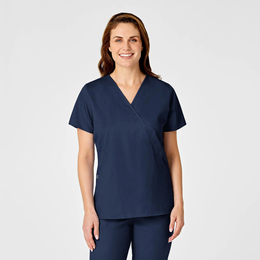 Wink Scrubs Women's WonderWORK Mock Wrap Scrub Top Navy | scrub-supply.com