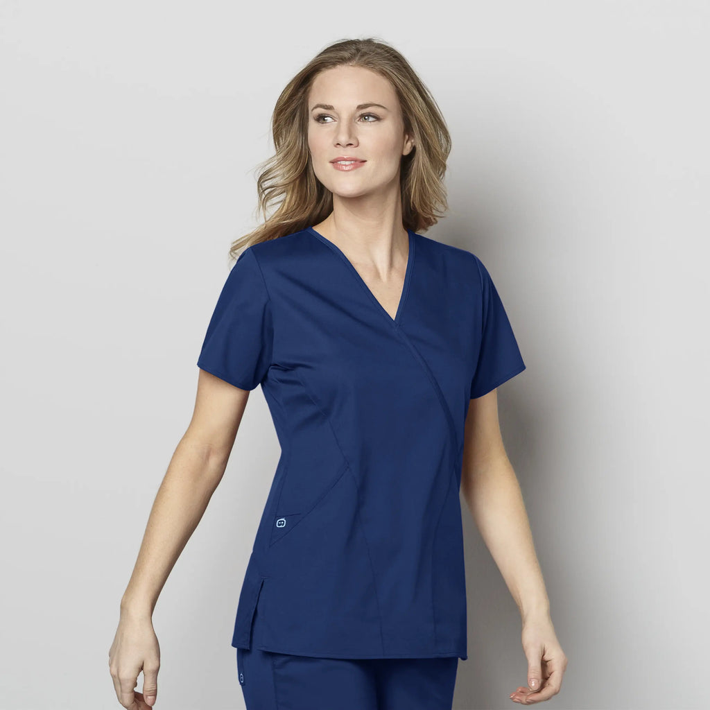 Wink Scrubs Women's WonderWORK Mock Wrap Scrub Top Navy | scrub-supply.com