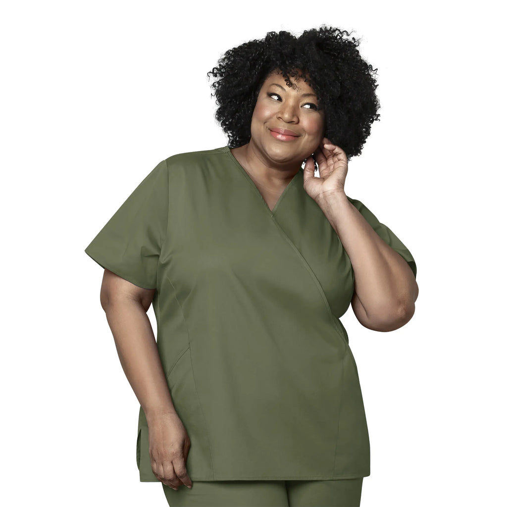 Wink Scrubs Women's WonderWORK Mock Wrap Scrub Top Olive | scrub-supply.com