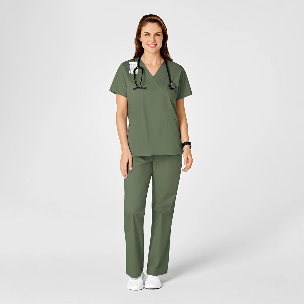 Wink Scrubs Women's WonderWORK Mock Wrap Scrub Top Olive | scrub-supply.com